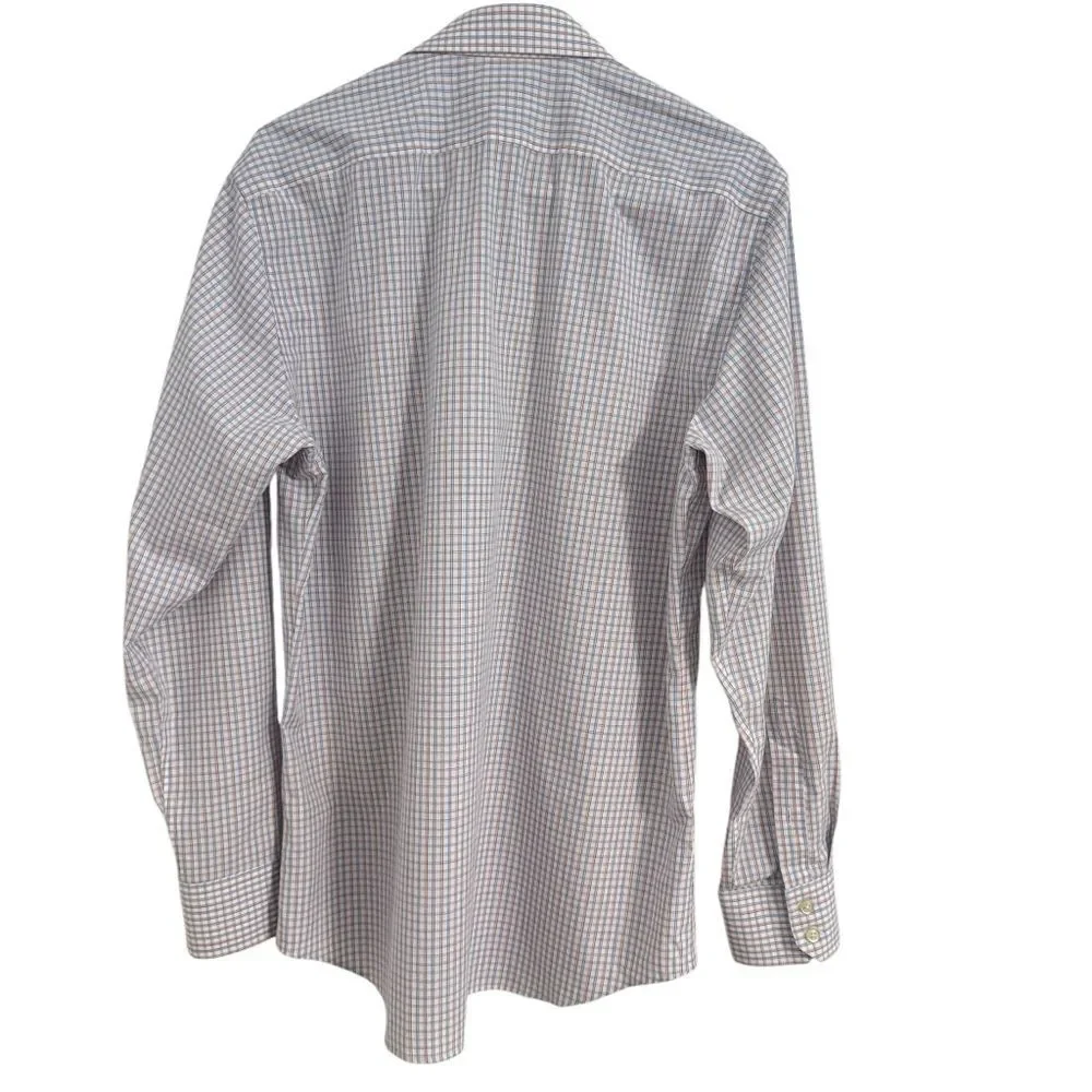 Banana Republic Men's MEDIUM Checkered Dress Shirt Non-Iron Slim Fit Blue white